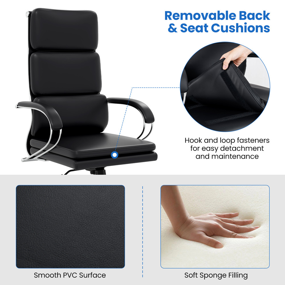 Ergonomic Leather Office Chair with Adjustable Height, Rocking Function, Lumbar Support, and Removable Cushions
