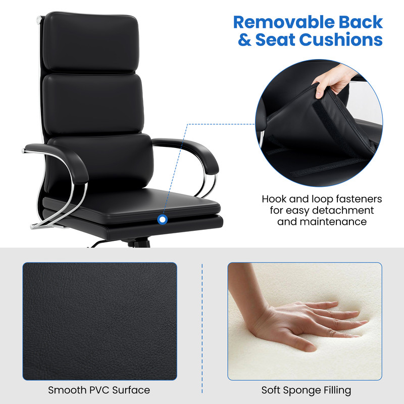 Ergonomic Leather Office Chair with Adjustable Height, Rocking Function, Lumbar Support, and Removable Cushions