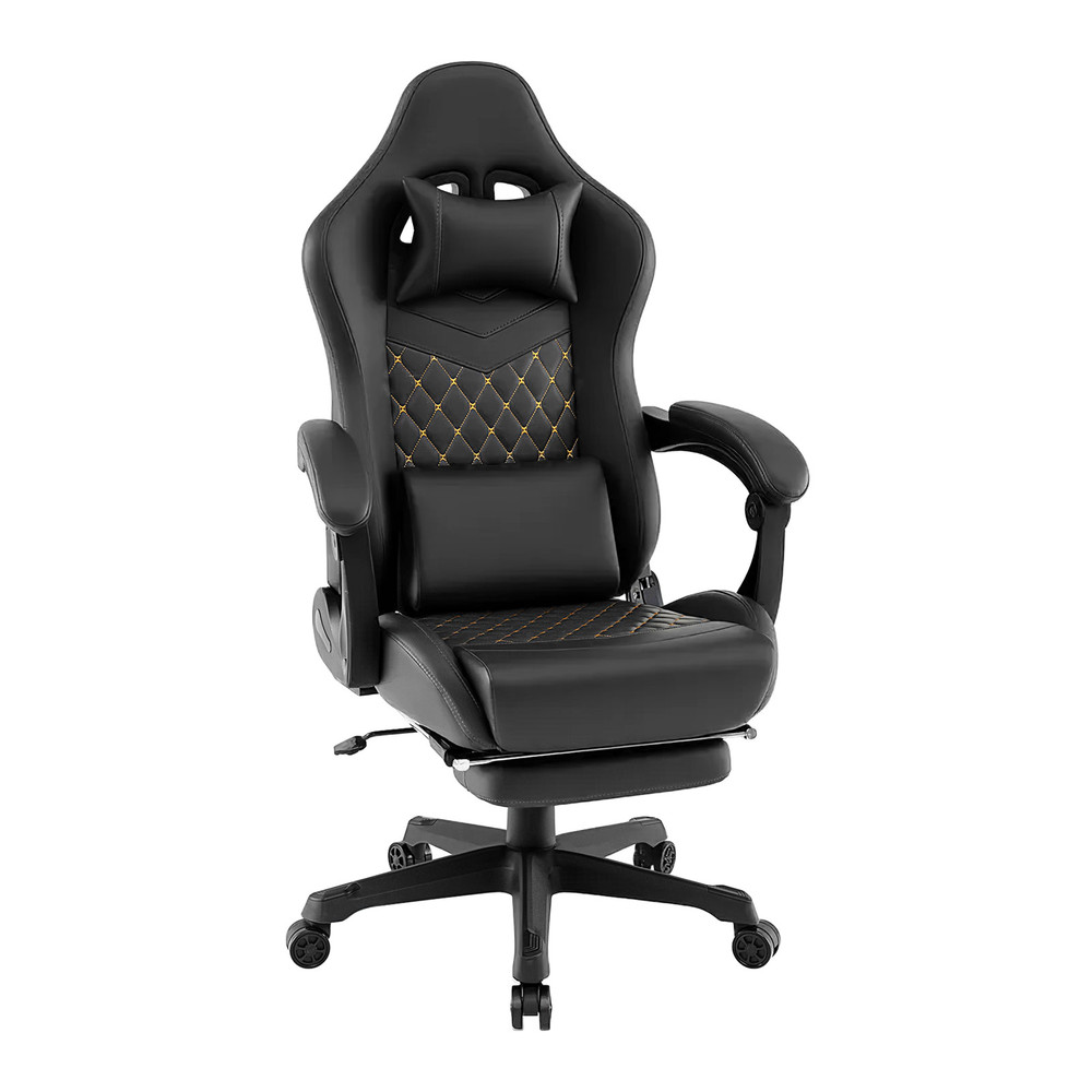 Ergonomic Leather Office Chair with Adjustable Height, Rocking Function, Lumbar Support & Removable Cushions for Home