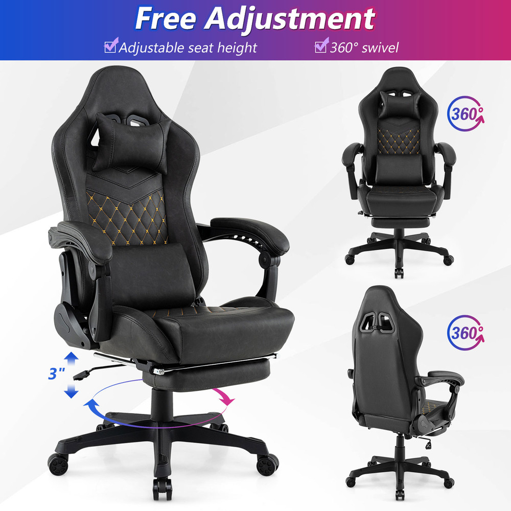 Ergonomic Leather Office Chair with Adjustable Height, Rocking Function, Lumbar Support & Removable Cushions for Home