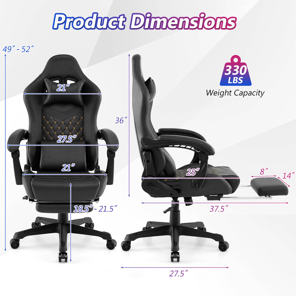 Ergonomic Leather Office Chair with Adjustable Height, Rocking Function, Lumbar Support & Removable Cushions for Home