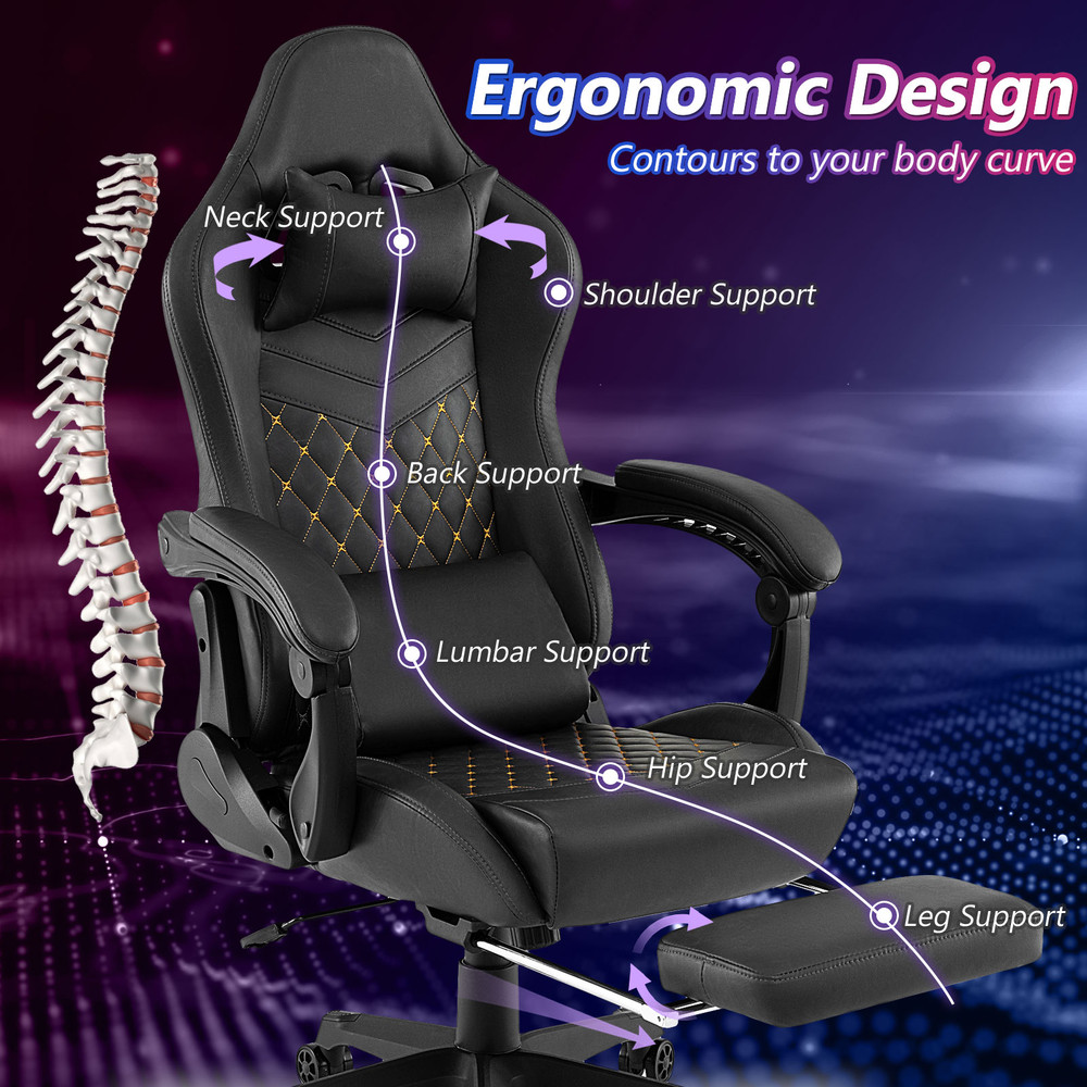 Ergonomic Leather Office Chair with Adjustable Height, Rocking Function, Lumbar Support & Removable Cushions for Home