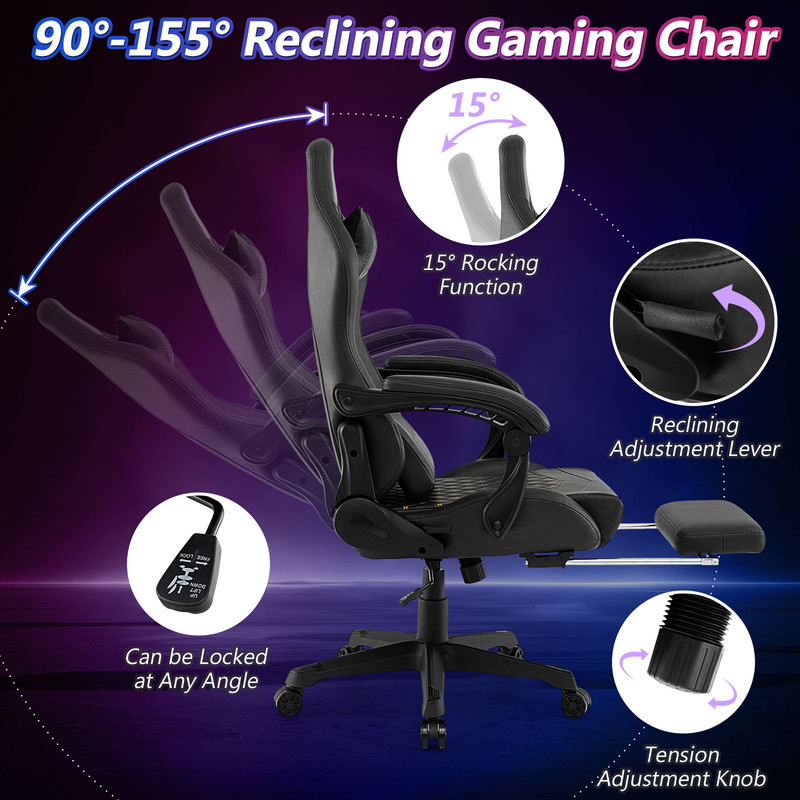 Ergonomic Leather Office Chair with Adjustable Height, Rocking Function, Lumbar Support & Removable Cushions for Home