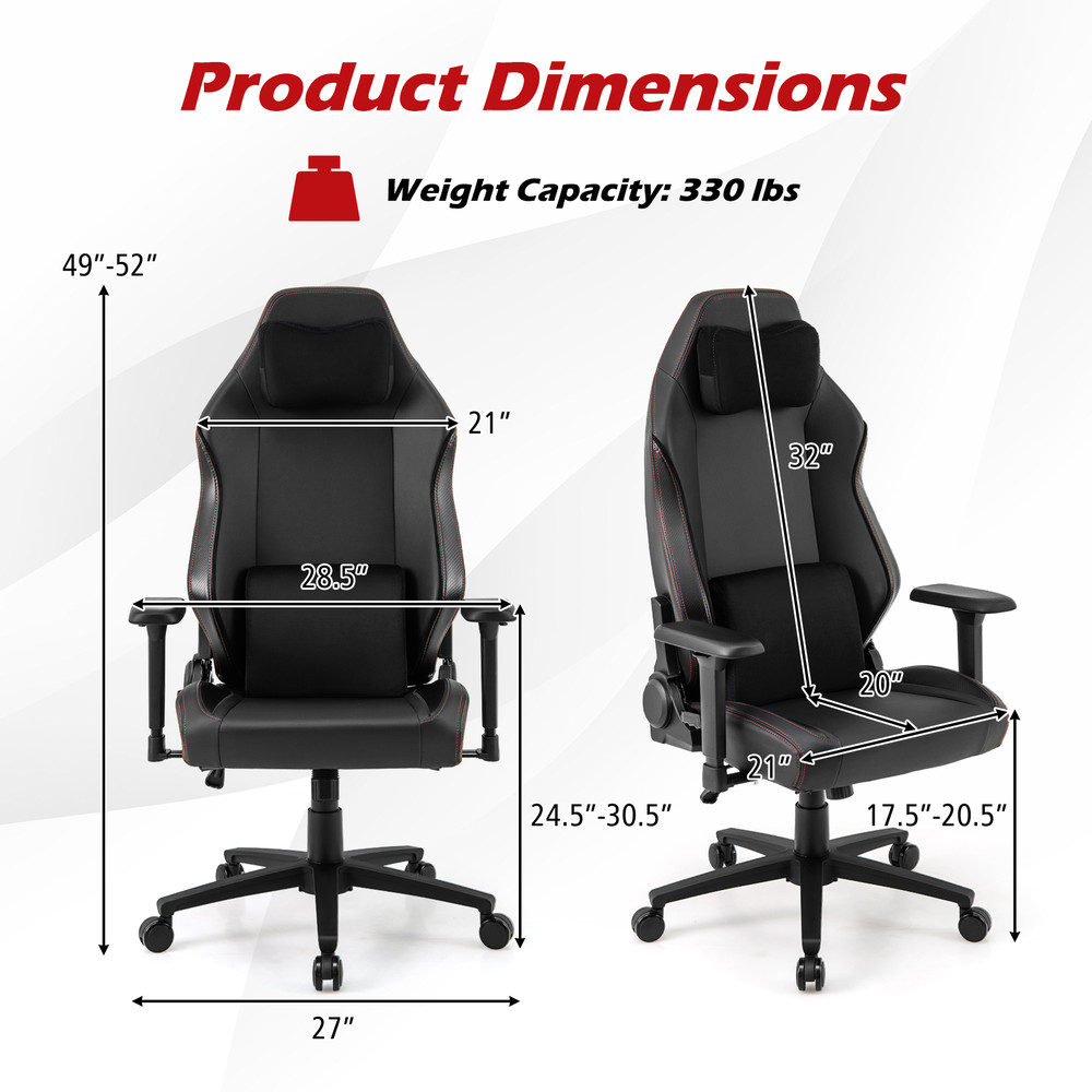 Ergonomic High Back Computer Chair with Magnetic Headrest & Lumbar Pillow, Adjustable Reclining Gaming Chair for Office