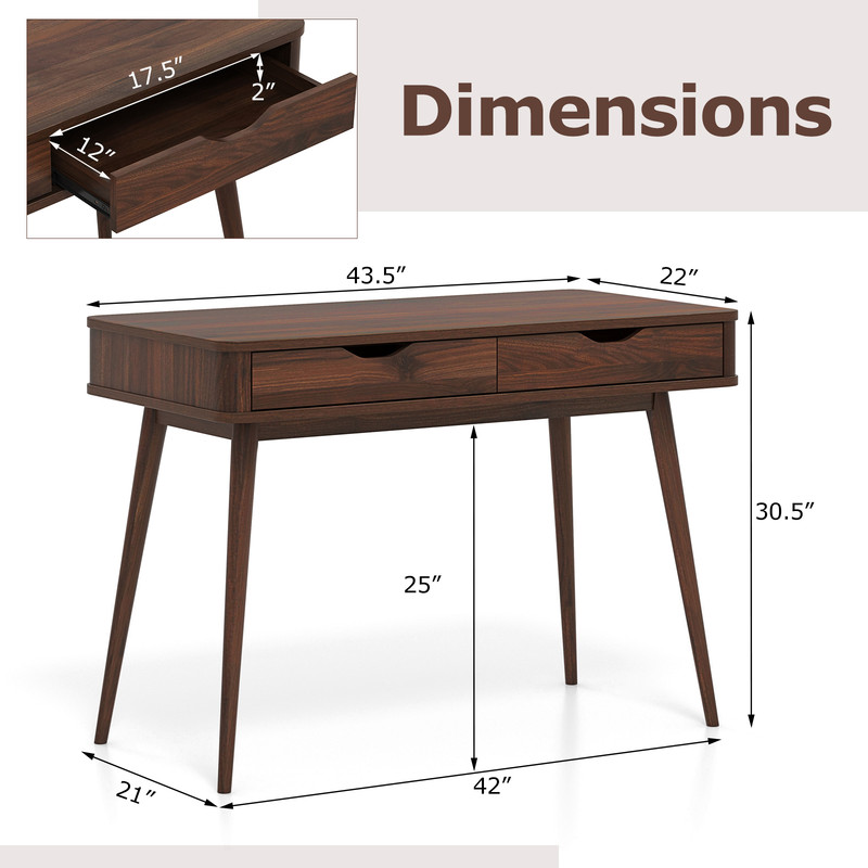 Computer Desk with Drawers for Small Spaces, Modern Writing Table for Home Office, Wood Study Desk with Storage for Room
