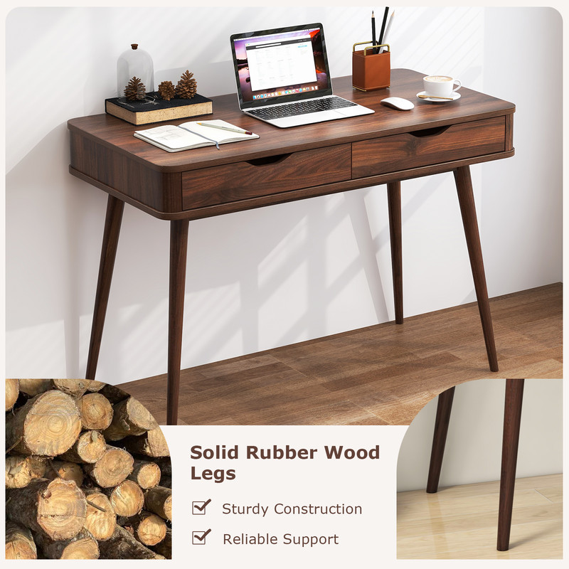 Computer Desk with Drawers for Small Spaces, Modern Writing Table for Home Office, Wood Study Desk with Storage for Room