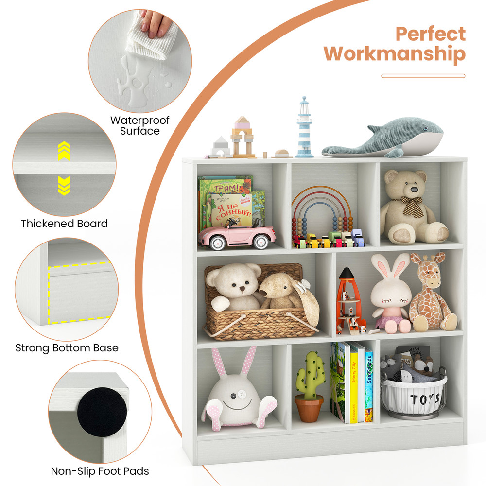 8 Cube Freestanding Bookcase for Kids Toy Storage Organizer with Shelves for Bedroom, Playroom, Classroom