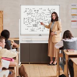 mobile whiteboard adjustable double-sided magnetic board with pegboard, rolling whiteboard with locking wheels, markers