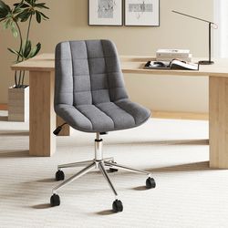 armless office chair upholstered makeup vanity chair with adjustable height, wheels & swivel for home office desk