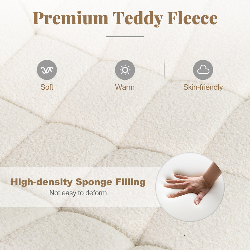 Teddy Fleece Armless Office Chair with Back Support, Adjustable Height Makeup Vanity Desk Chair with Swivel & Wheels