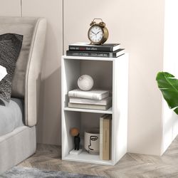 2 cube bookshelf with back guardrail, modern small bookcase organizer for living room, bedroom, kids room, office