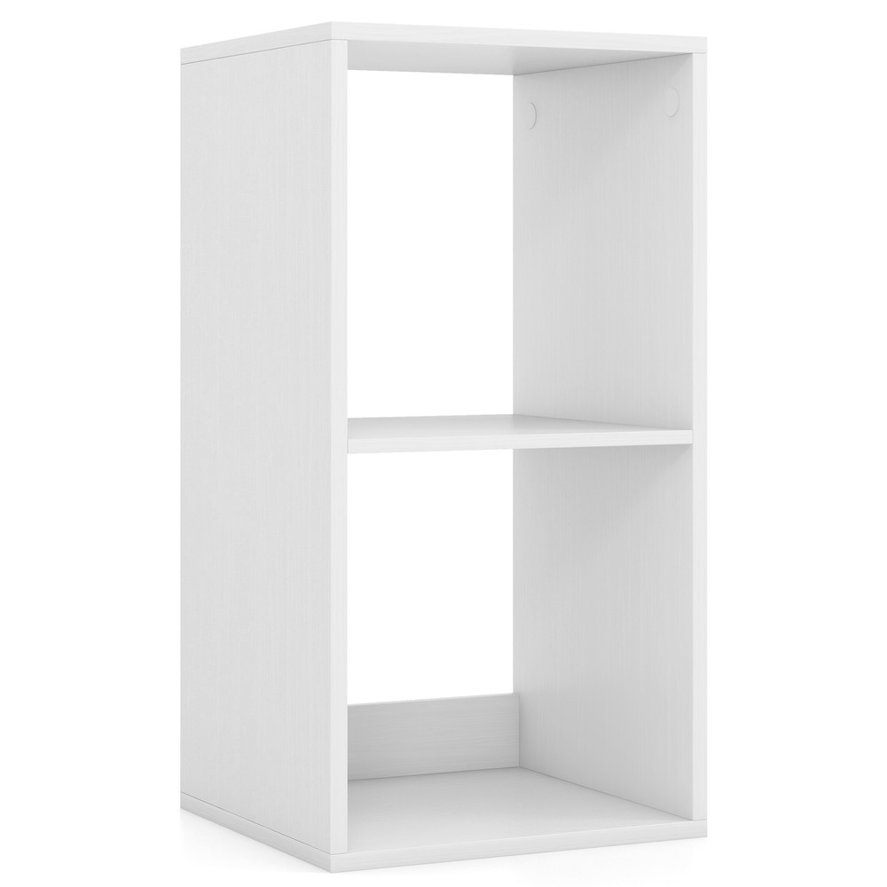 2 Cube Bookshelf with Back Guardrail, Modern Small Bookcase Organizer for Living Room, Bedroom, Kids Room, Office