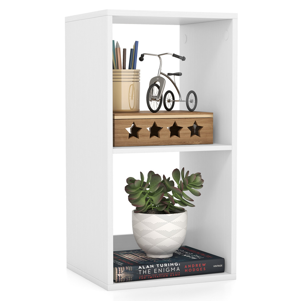 2 Cube Bookshelf with Back Guardrail, Modern Small Bookcase Organizer for Living Room, Bedroom, Kids Room, Office