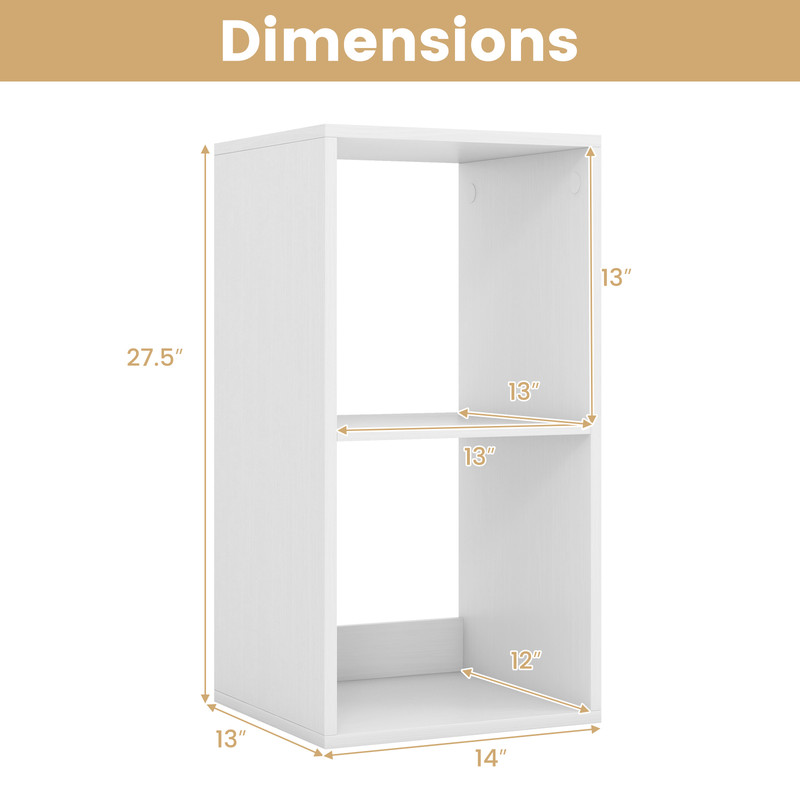 2 Cube Bookshelf with Back Guardrail, Modern Small Bookcase Organizer for Living Room, Bedroom, Kids Room, Office