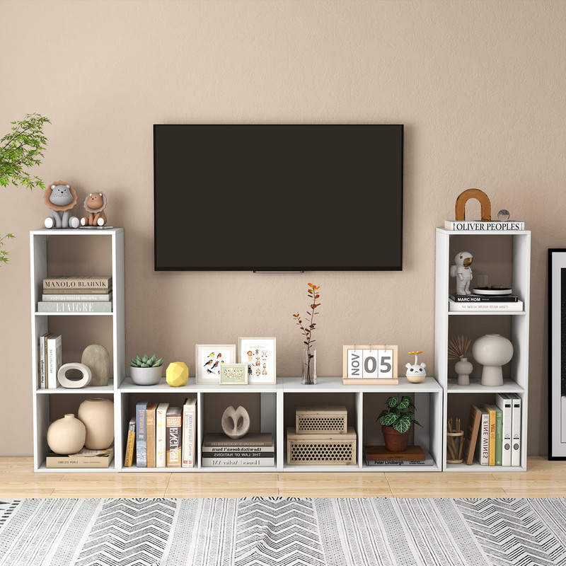 2 Cube Bookshelf with Back Guardrail, Modern Small Bookcase Organizer for Living Room, Bedroom, Kids Room, Office