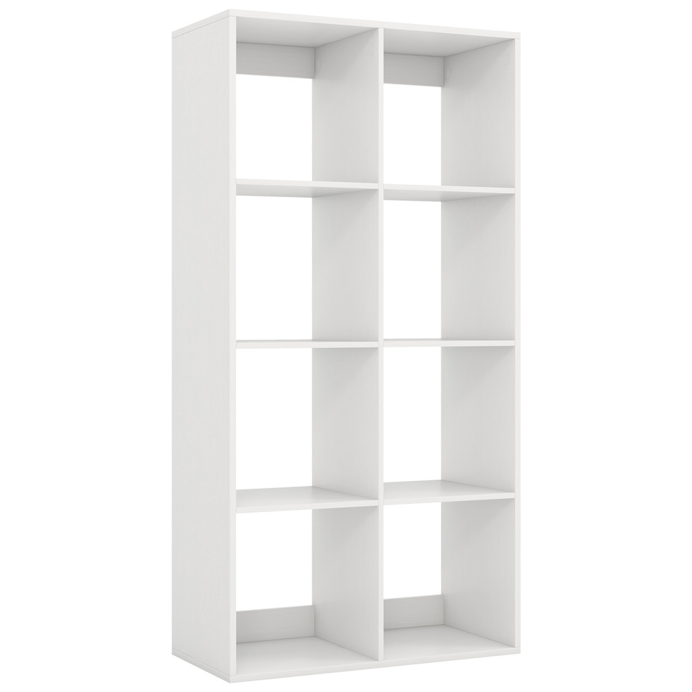 8 Cube Bookshelf with Back Guardrail for Living Room & Bedroom, Freestanding Wood Storage Organizer Shelf Display Unit