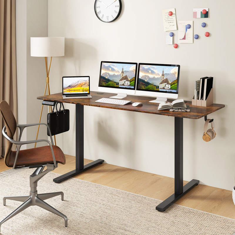 Electric Standing Desk with 3 Memory Heights, Hooks, Cable Holes, Large Top