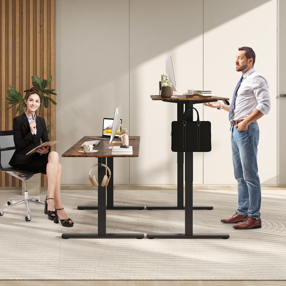 Electric Standing Desk with 3 Memory Heights, Hooks, Cable Holes, Large Top