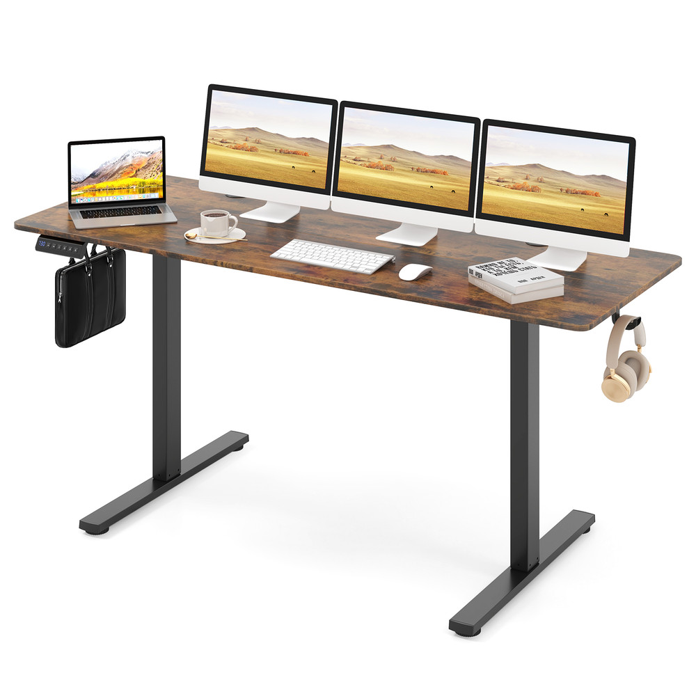 Electric Standing Desk with 3 Memory Heights, Hooks, Cable Holes, Large Top
