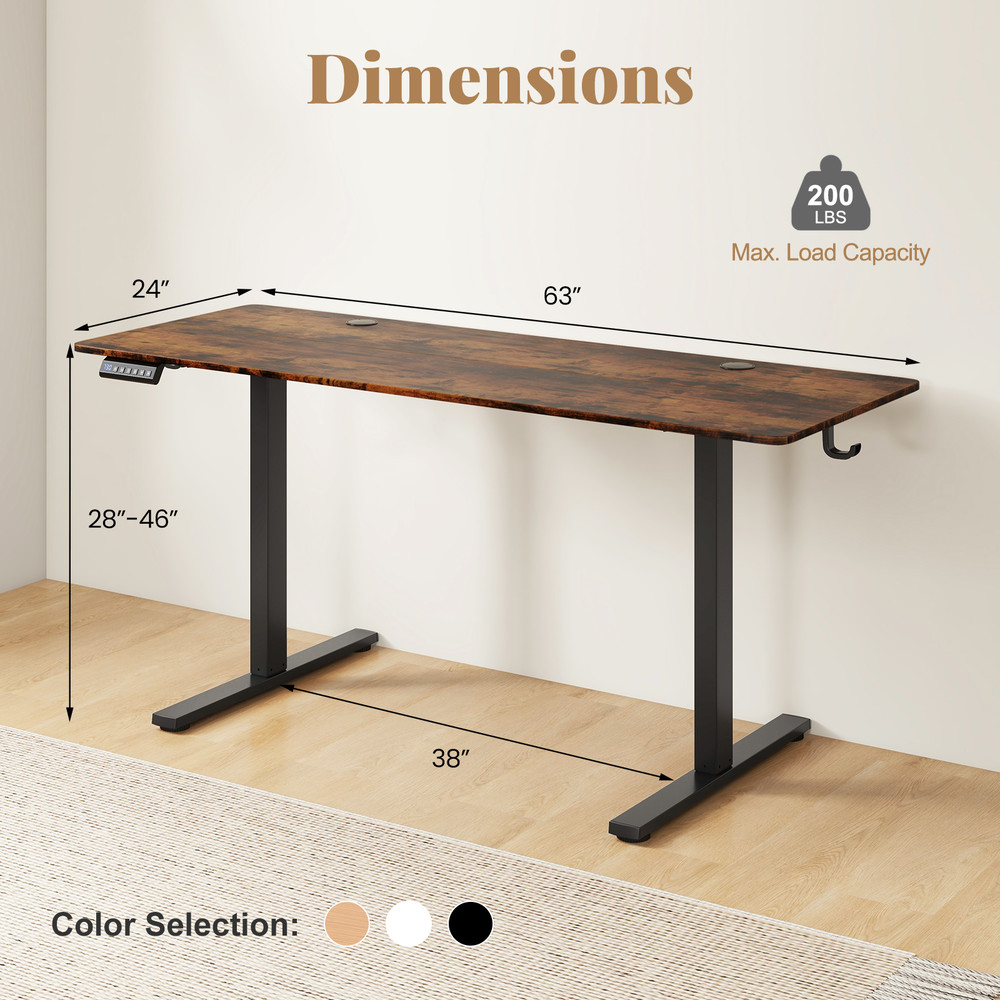 Electric Standing Desk with 3 Memory Heights, Hooks, Cable Holes, Large Top