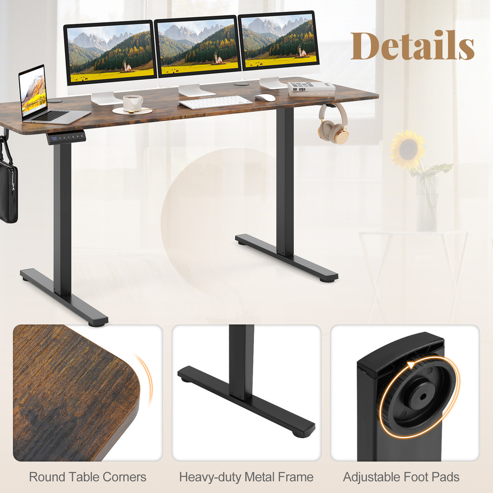 Electric Standing Desk with 3 Memory Heights, Hooks, Cable Holes, Large Top