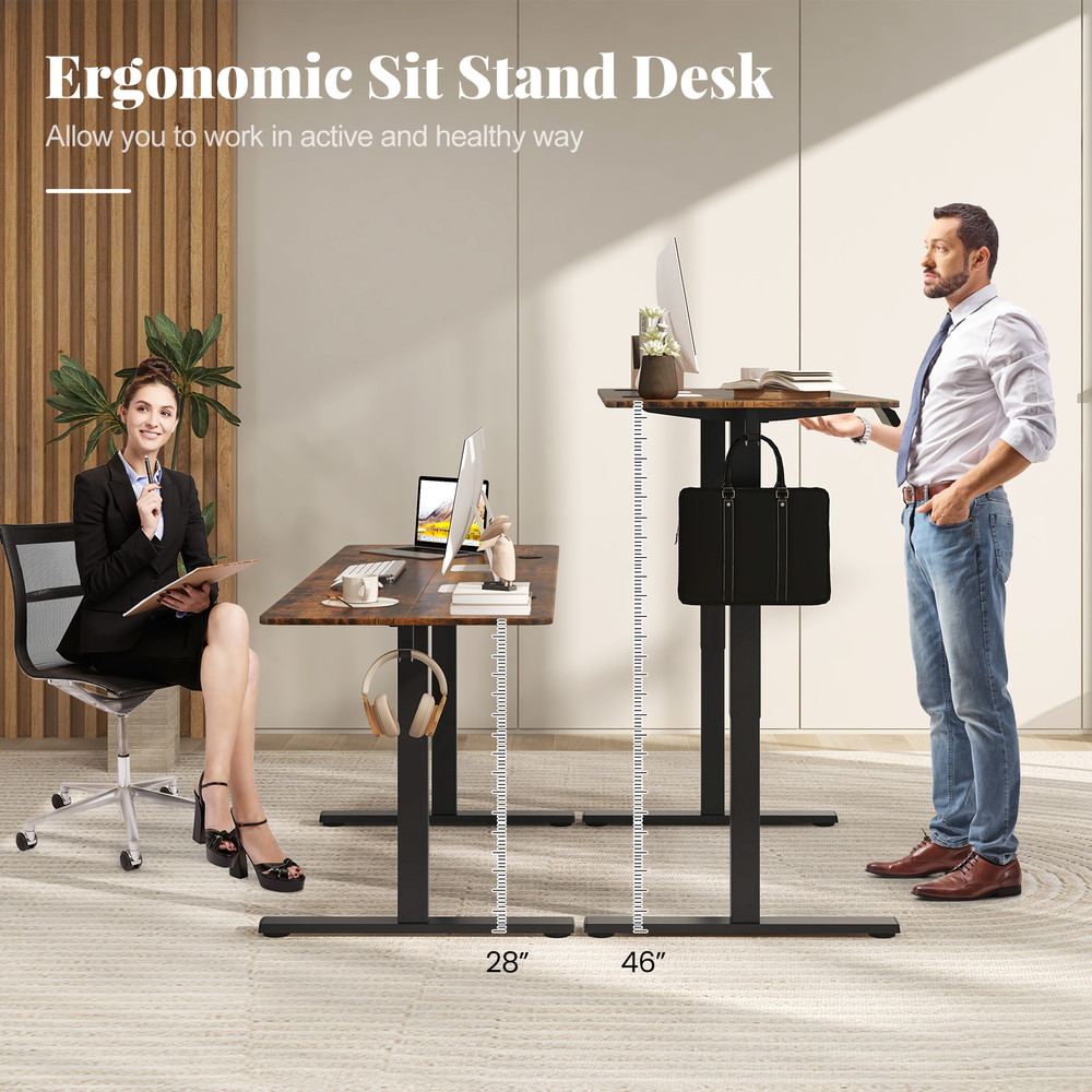 Electric Standing Desk with 3 Memory Heights, Hooks, Cable Holes, Large Top