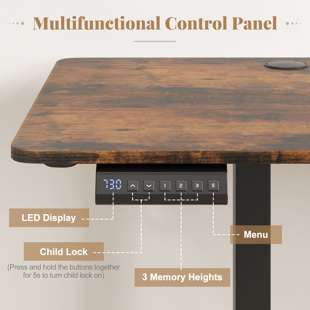 Electric Standing Desk with 3 Memory Heights, Hooks, Cable Holes, Large Top