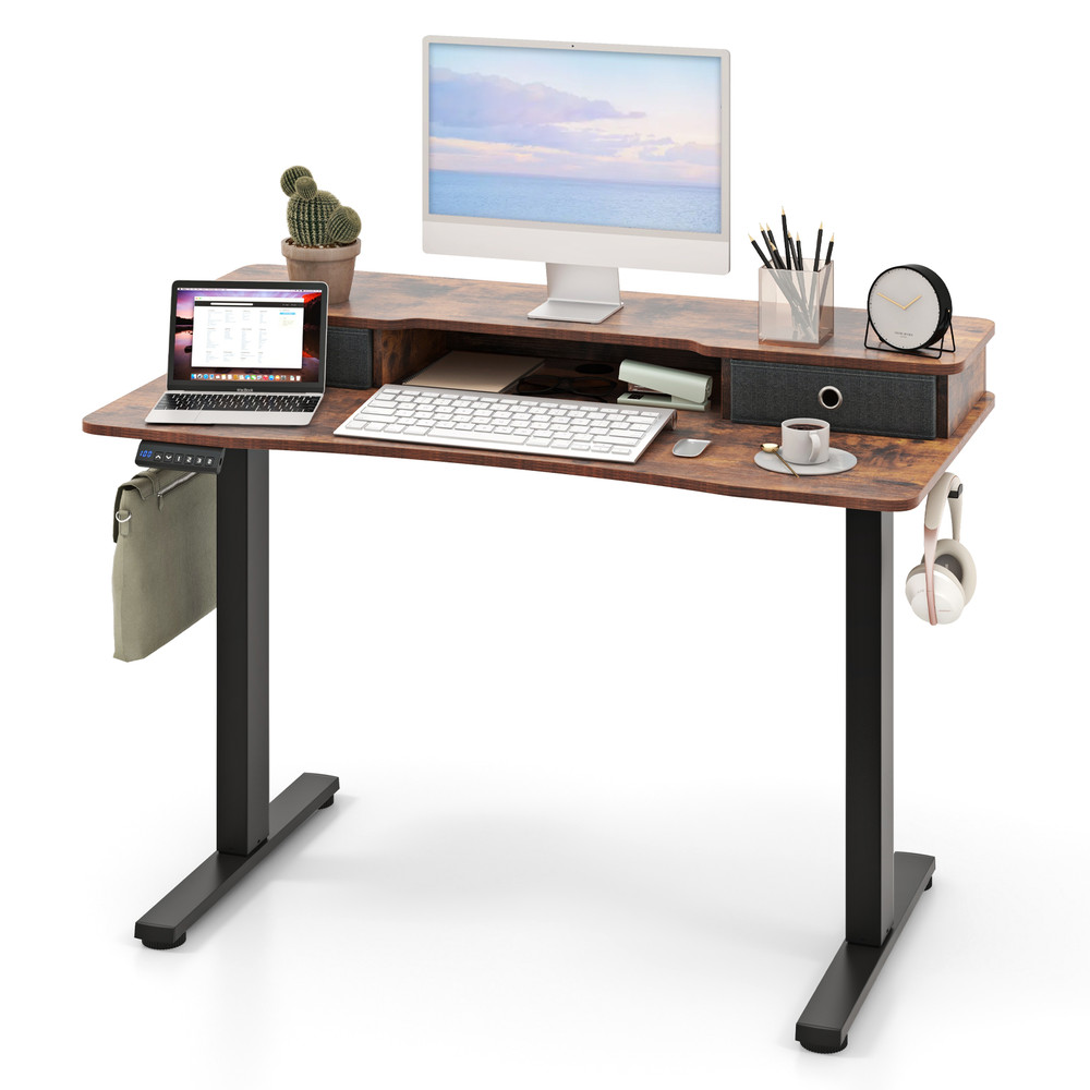Height Adjustable Electric Standing Desk with 2 Drawers, Ergonomic Sit Stand Home Office Desk with Memory Settings