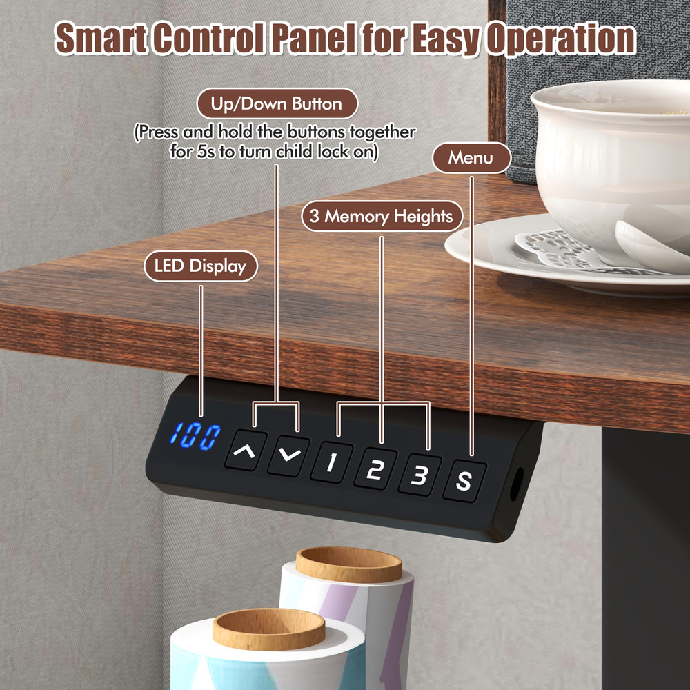 Height Adjustable Electric Standing Desk with 2 Drawers, Ergonomic Sit Stand Home Office Desk with Memory Settings