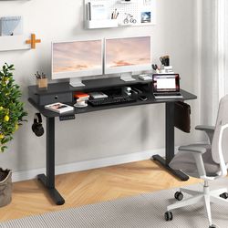 55 inch x 24 inch height adjustable electric standing desk with 2 drawers – spacious ergonomic workstation