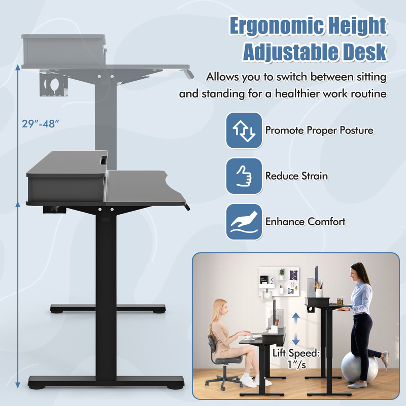 55 Inch x 24 Inch Height Adjustable Electric Standing Desk with 2 Drawers – Spacious Ergonomic Workstation