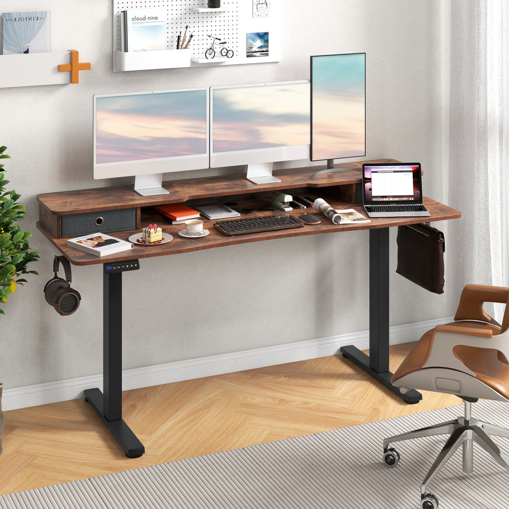 63 Inch x 24 Inch Electric Standing Desk with 2 Drawers – Height Adjustable, Ergonomic Office Desk with Memory Settings