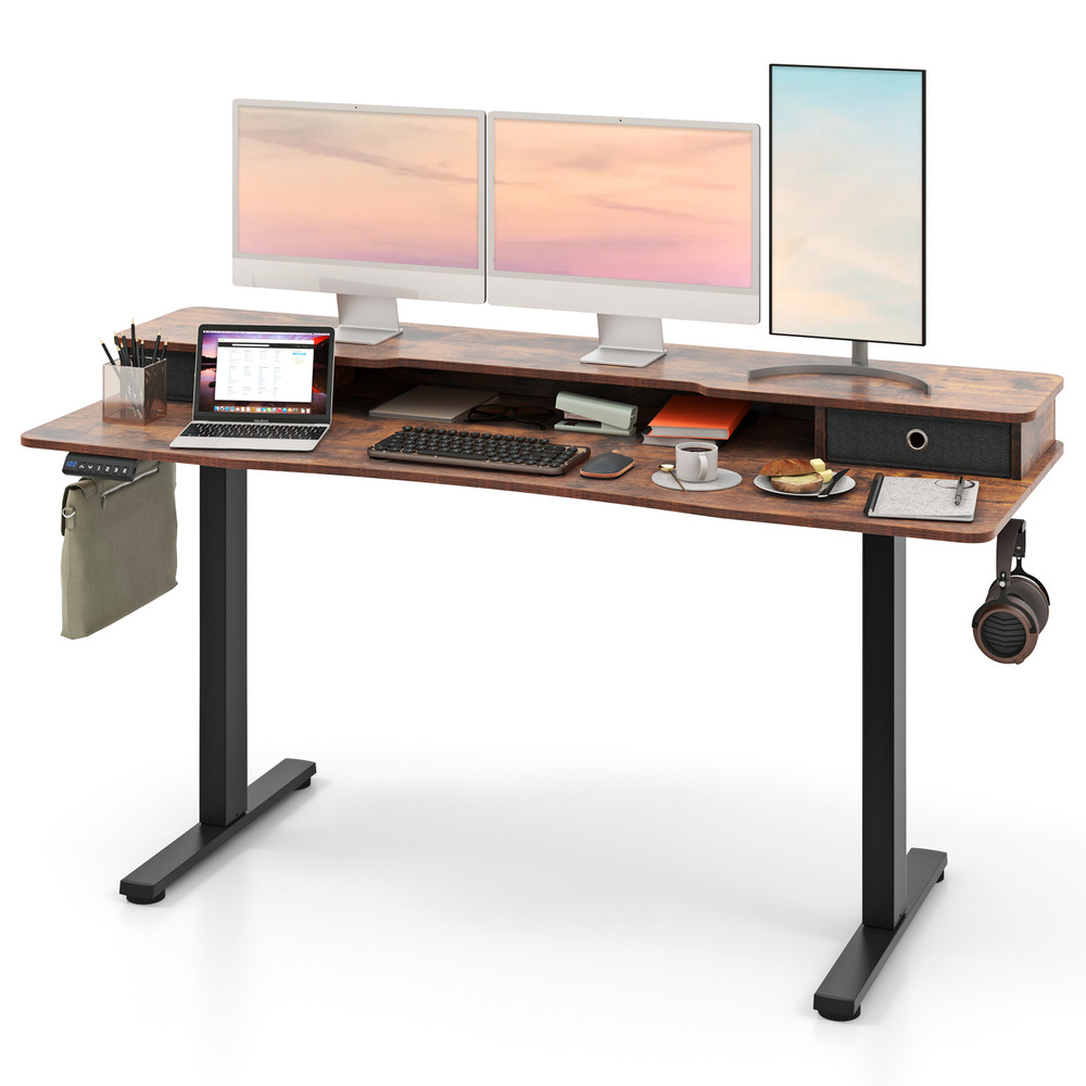 63 Inch x 24 Inch Electric Standing Desk with 2 Drawers – Height Adjustable, Ergonomic Office Desk with Memory Settings