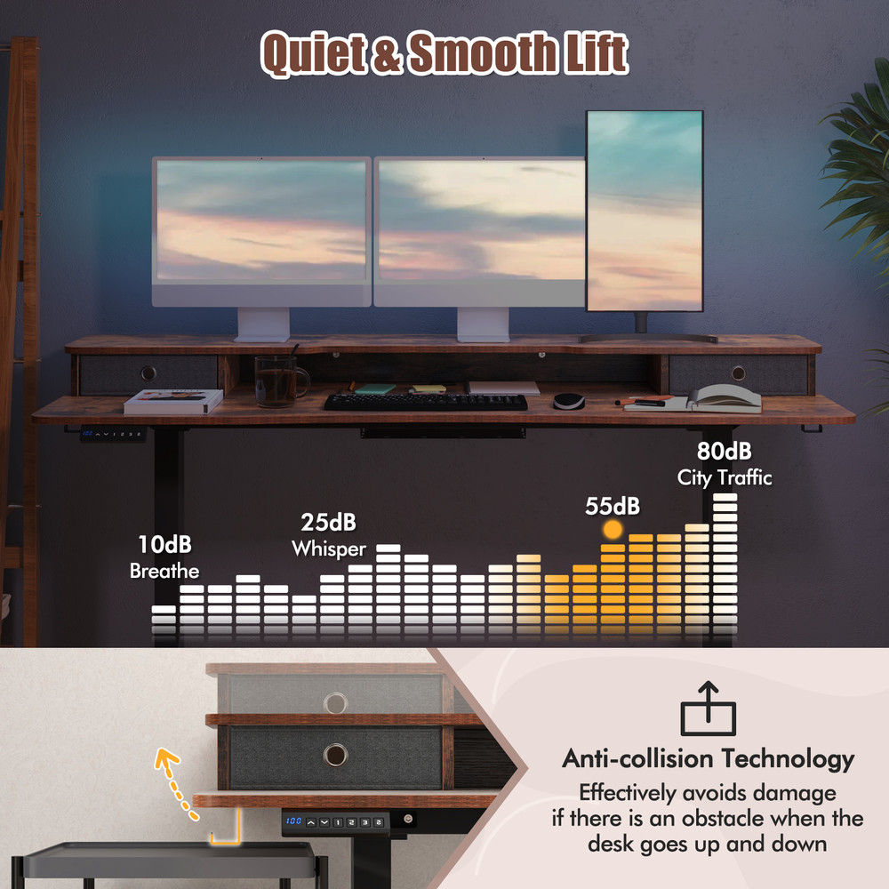 63 Inch x 24 Inch Electric Standing Desk with 2 Drawers – Height Adjustable, Ergonomic Office Desk with Memory Settings