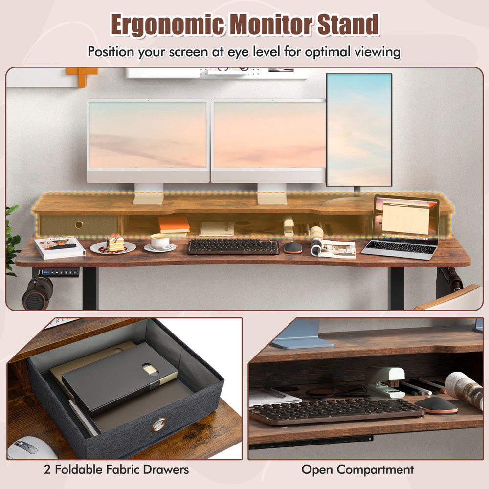 63 Inch x 24 Inch Electric Standing Desk with 2 Drawers – Height Adjustable, Ergonomic Office Desk with Memory Settings