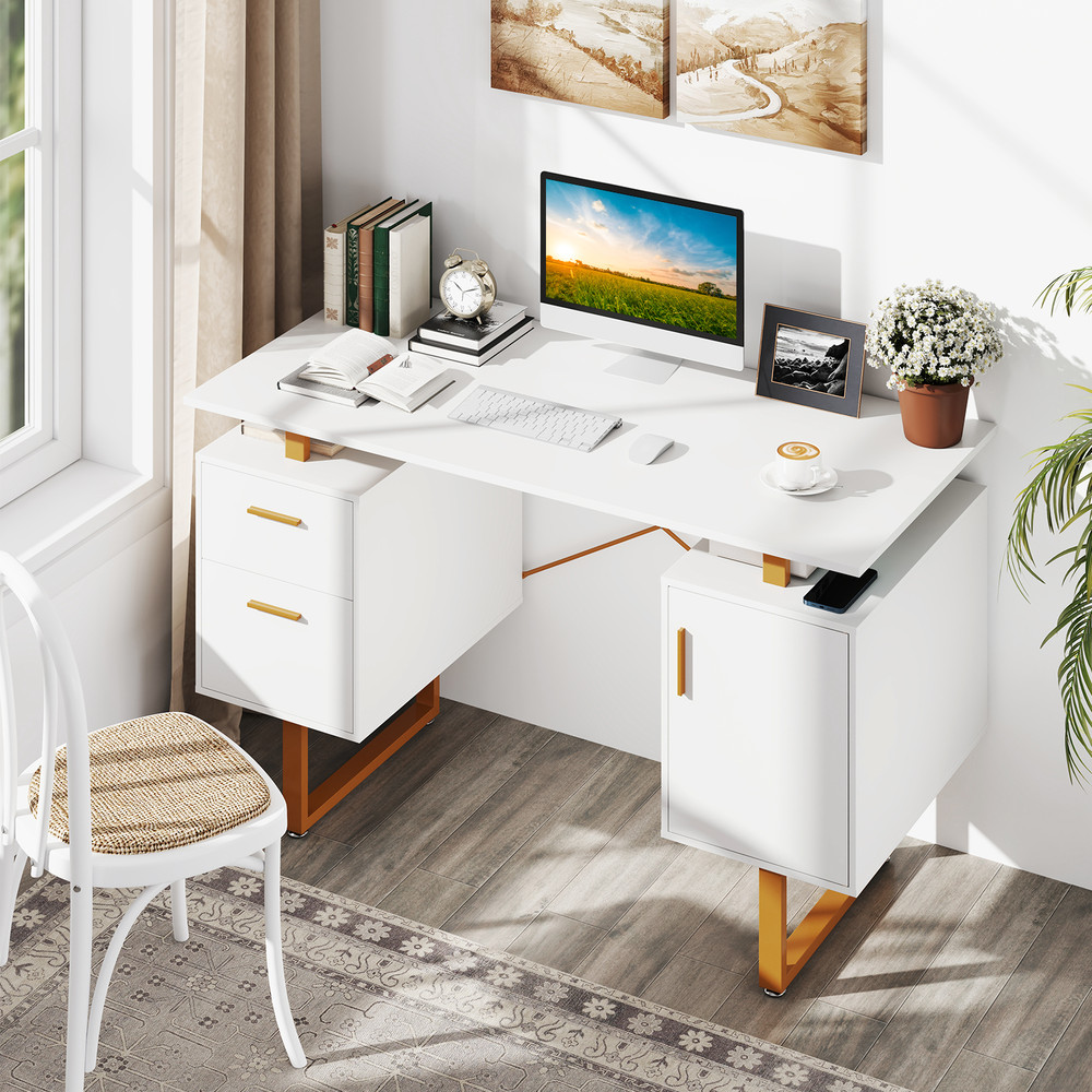 51 Inch Computer Desk with Floating Desktop & Dual Drawers – Modern Home Office Desk with Ample Storage
