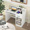 White Desk with Charging Station & Adjustable Shelf – Modern Home Office Desk with USB Ports & Storage