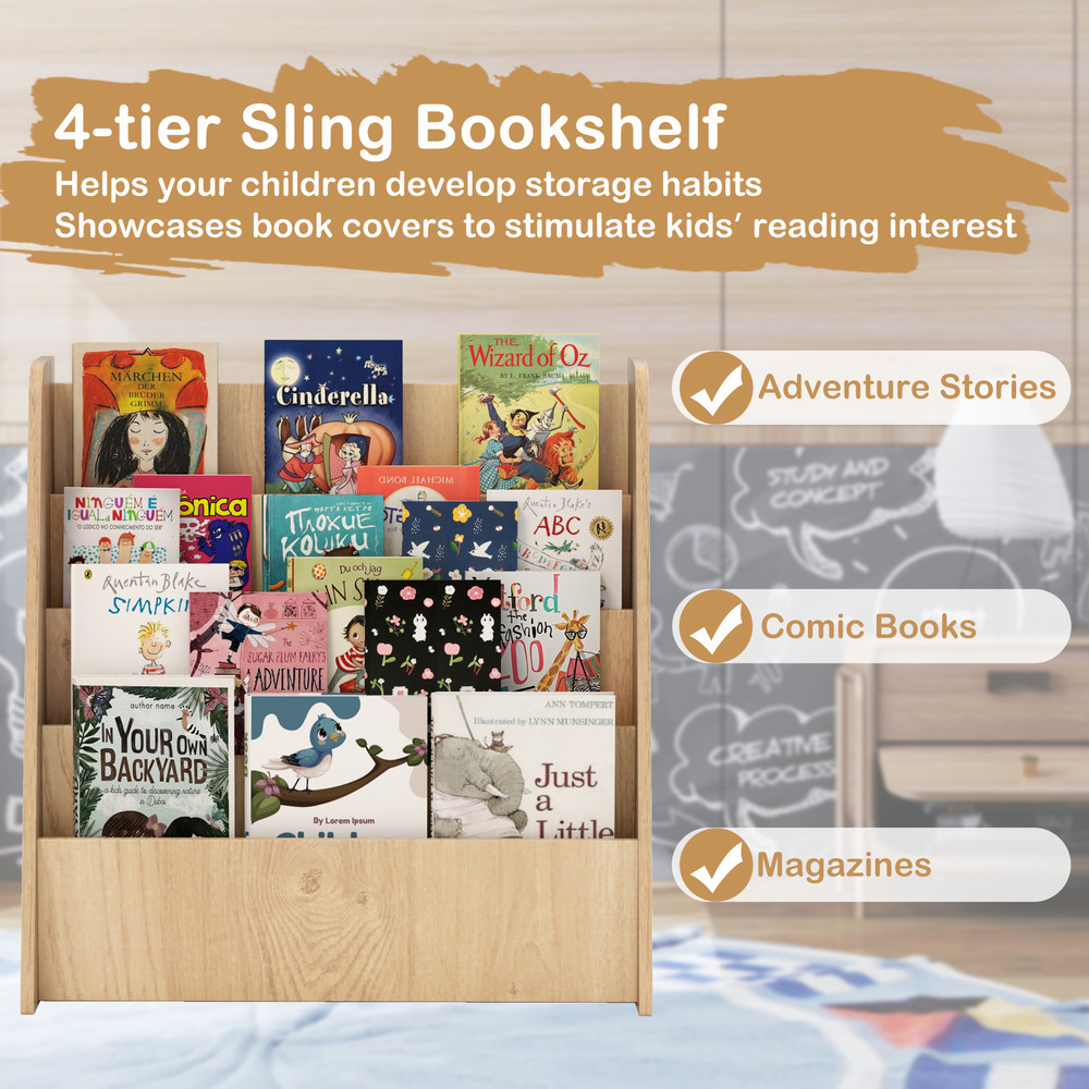 4-Tier Kids Bookshelf with Deep Compartments – Sturdy Book Storage for Bedroom & Nursery