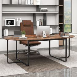 95-inch oval conference table – industrial executive desk with dual cable holes, large meeting table for 12