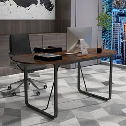 71-inch executive table – oval home office desk with cable management hole & heavy-duty metal frame