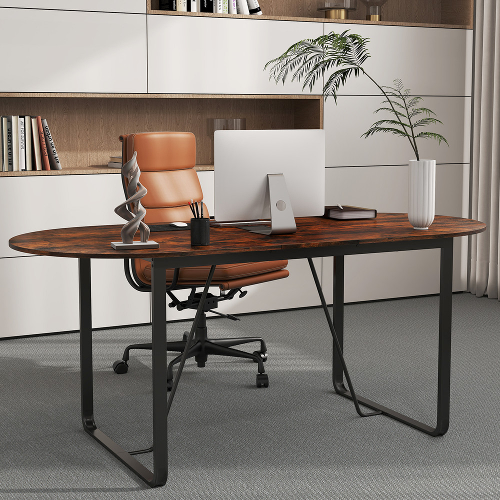71-Inch Executive Table – Oval Home Office Desk with Cable Management Hole & Heavy-Duty Metal Frame