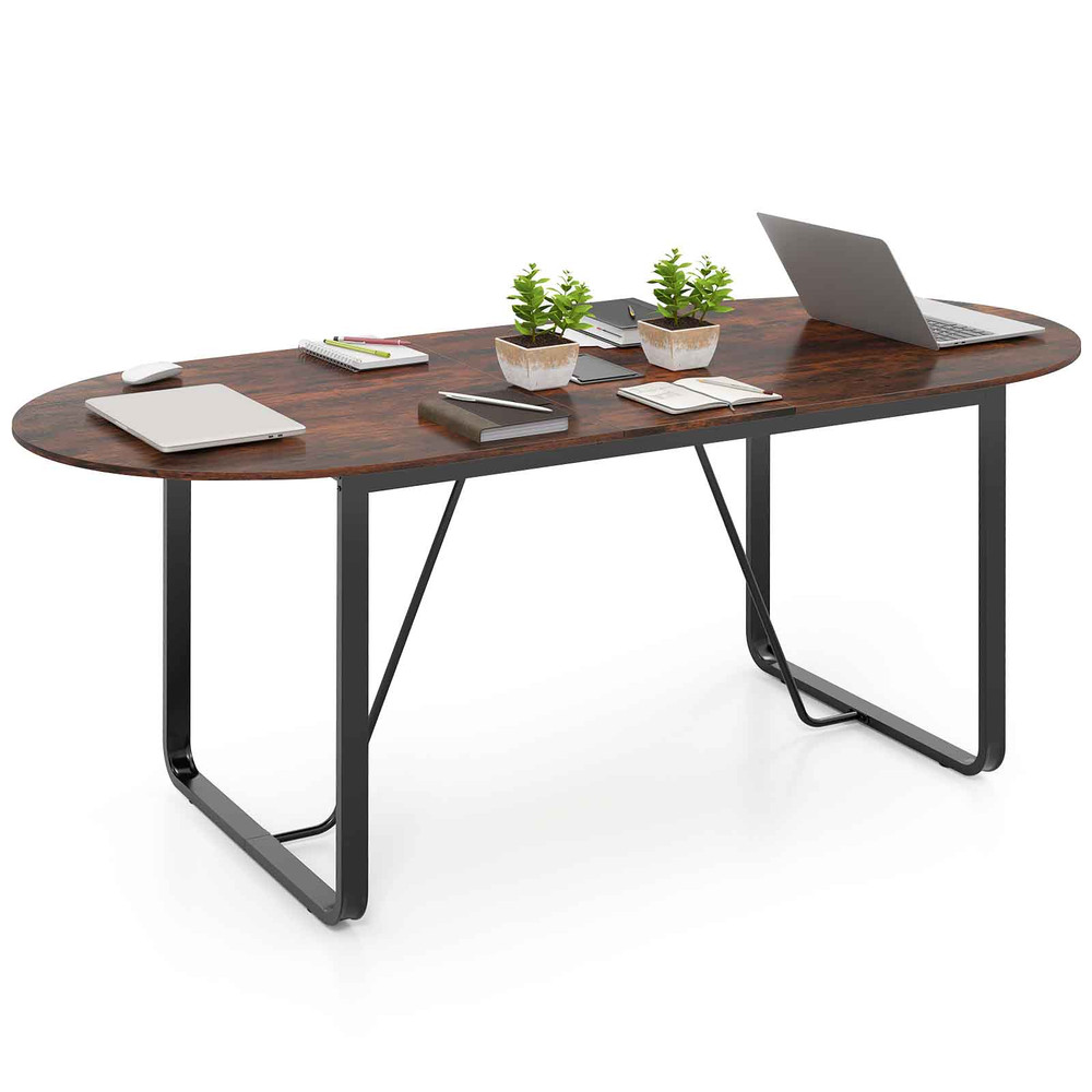 71-Inch Executive Table – Oval Home Office Desk with Cable Management Hole & Heavy-Duty Metal Frame