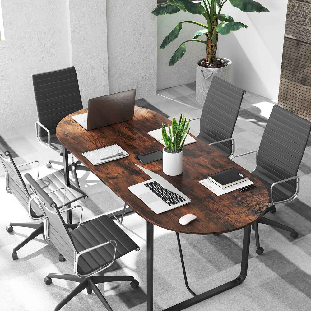 71-Inch Executive Table – Oval Home Office Desk with Cable Management Hole & Heavy-Duty Metal Frame