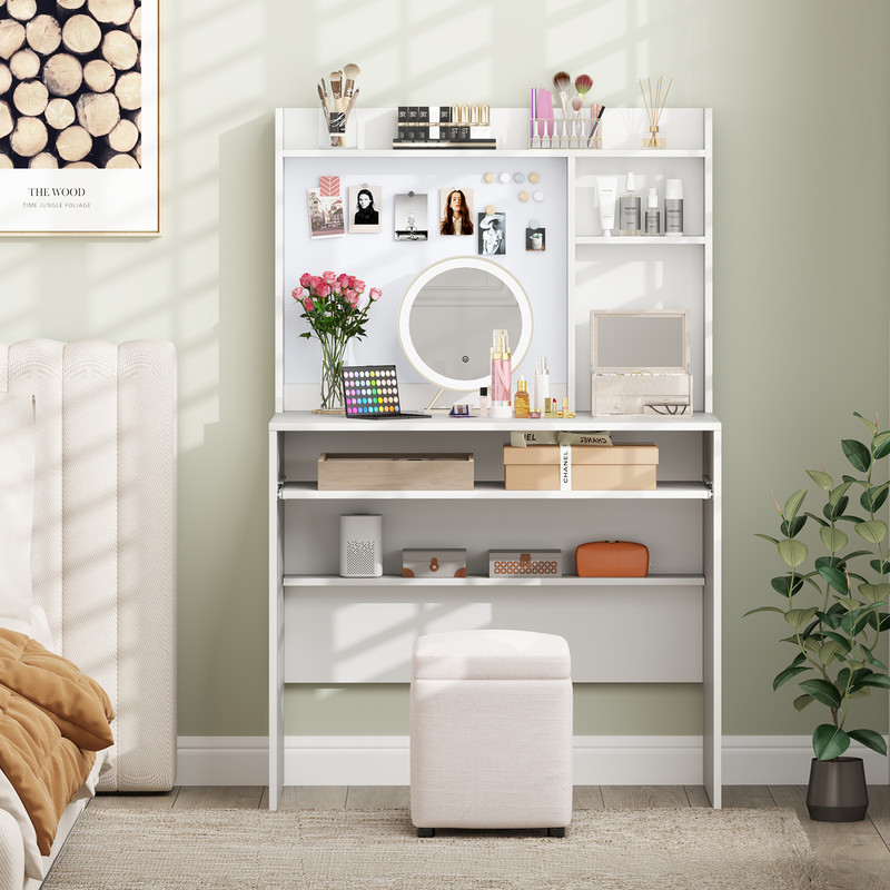 Compact Office Computer Desk with Hutch & Magnetic Whiteboard, Space-Saving Workstation with Storage