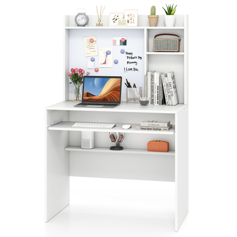 Compact Office Computer Desk with Hutch & Magnetic Whiteboard, Space-Saving Workstation with Storage