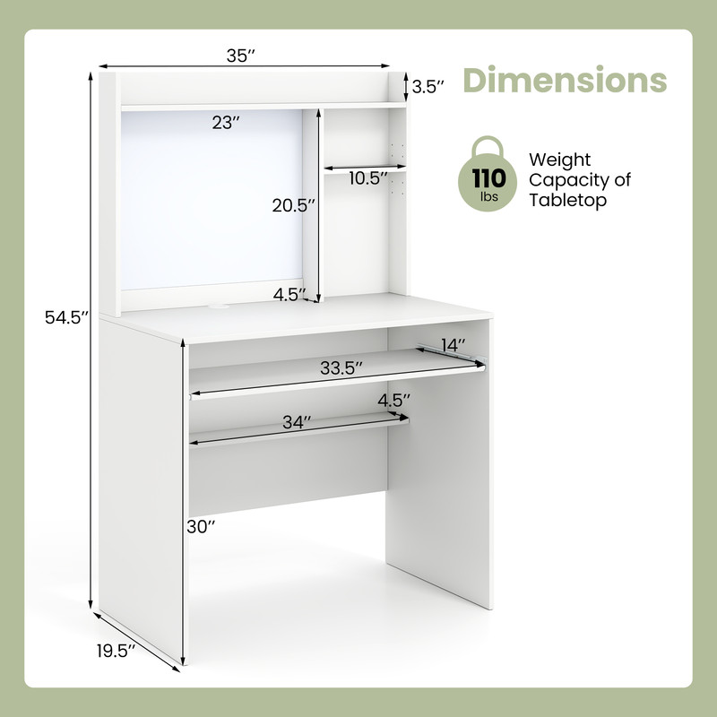 Compact Office Computer Desk with Hutch & Magnetic Whiteboard, Space-Saving Workstation with Storage