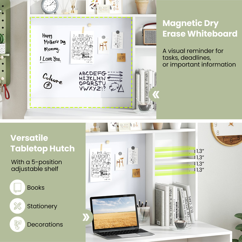 Compact Office Computer Desk with Hutch & Magnetic Whiteboard, Space-Saving Workstation with Storage