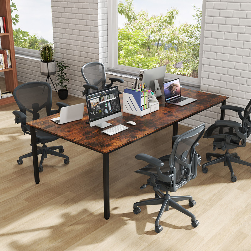 8 Feet Conference Room Table – Large Meeting Table Seats up to 10 People, Durable Metal Frame & Cable Management