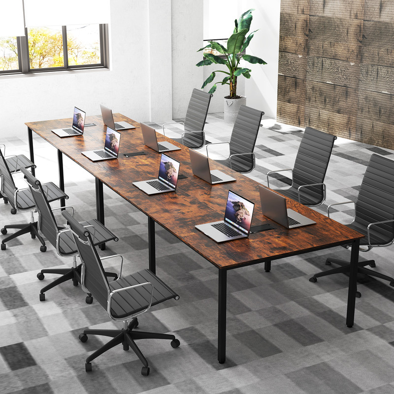 8 Feet Conference Room Table – Large Meeting Table Seats up to 10 People, Durable Metal Frame & Cable Management