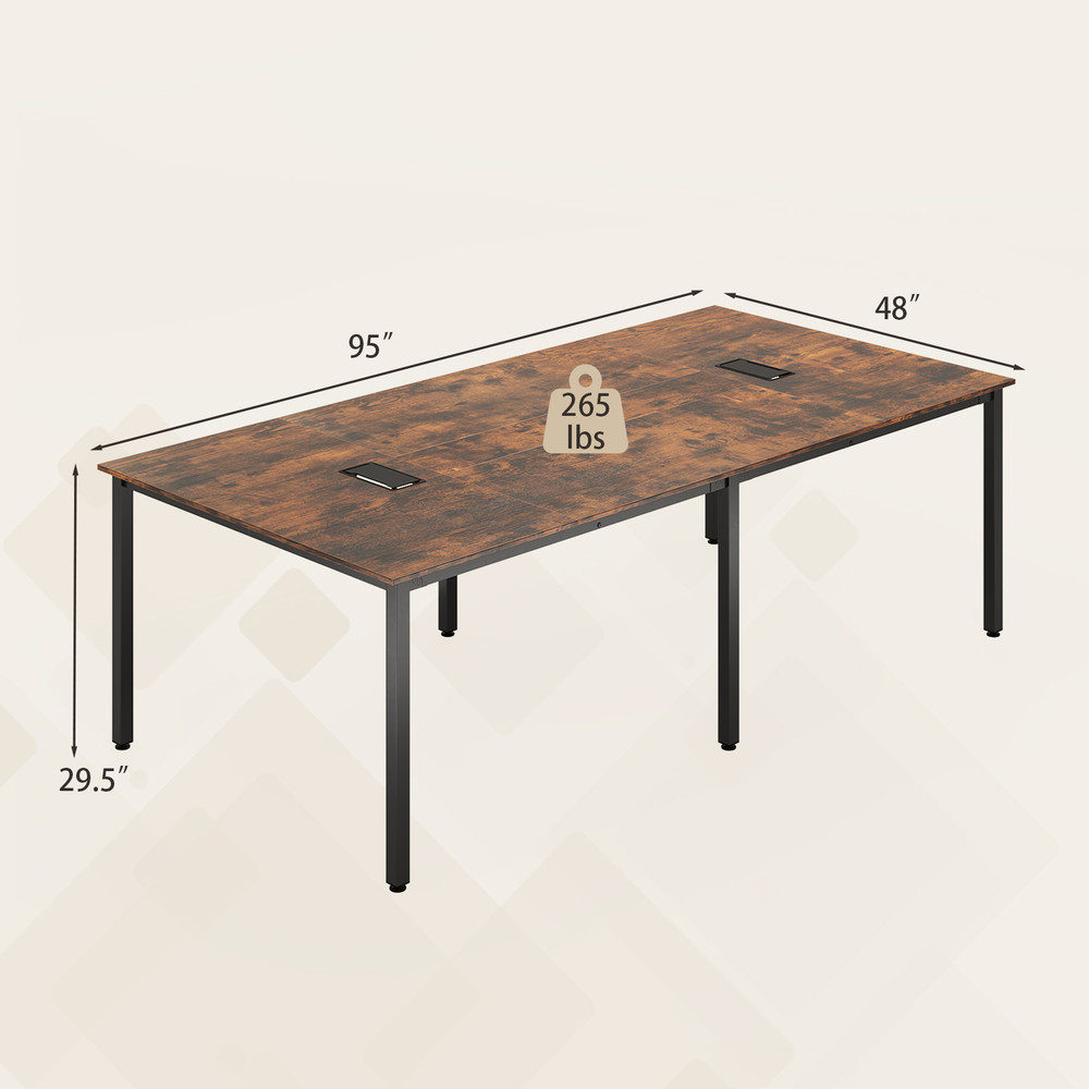 8 Feet Conference Room Table – Large Meeting Table Seats up to 10 People, Durable Metal Frame & Cable Management